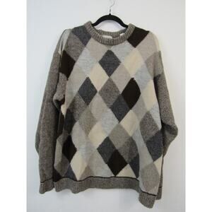 Collezione Dante XL Alpaca Wool Sweater Argyle Neutral Pullover Crewneck Itsaly